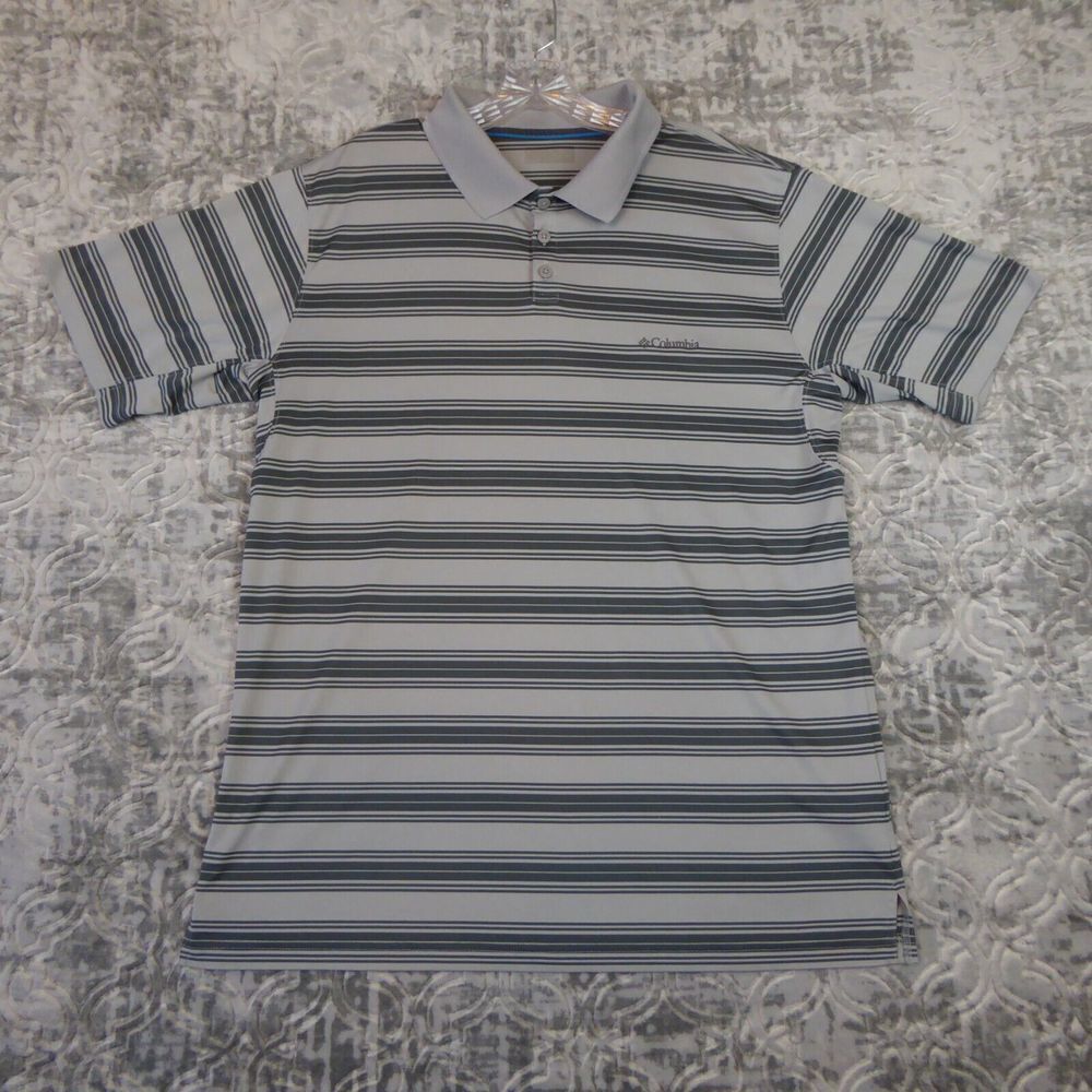 Columbia Polo Shirt Adult Extra Large Gray Striped Golf Short Sleeve Men's
